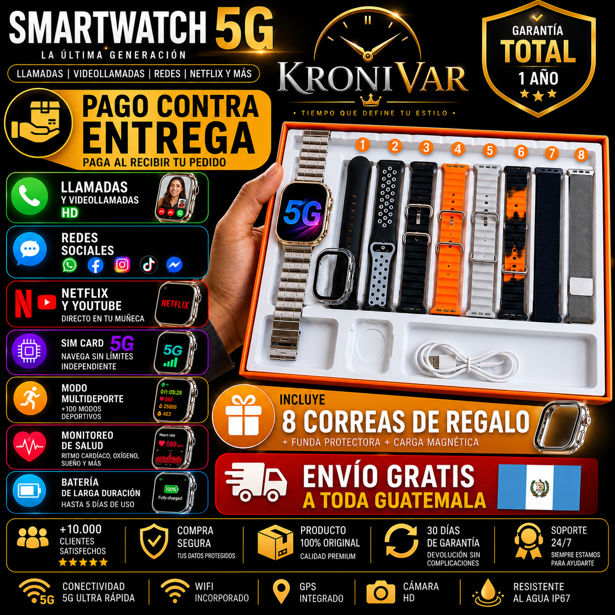 ⌚ RELOJ INTELIGENTE 2026 - UN POTENTE MINI CELULAR EN TU MUÑECA CON DOBLE CÁMARA Y SIM CARD + 8 CORREAS DE REGALO! 🎁
